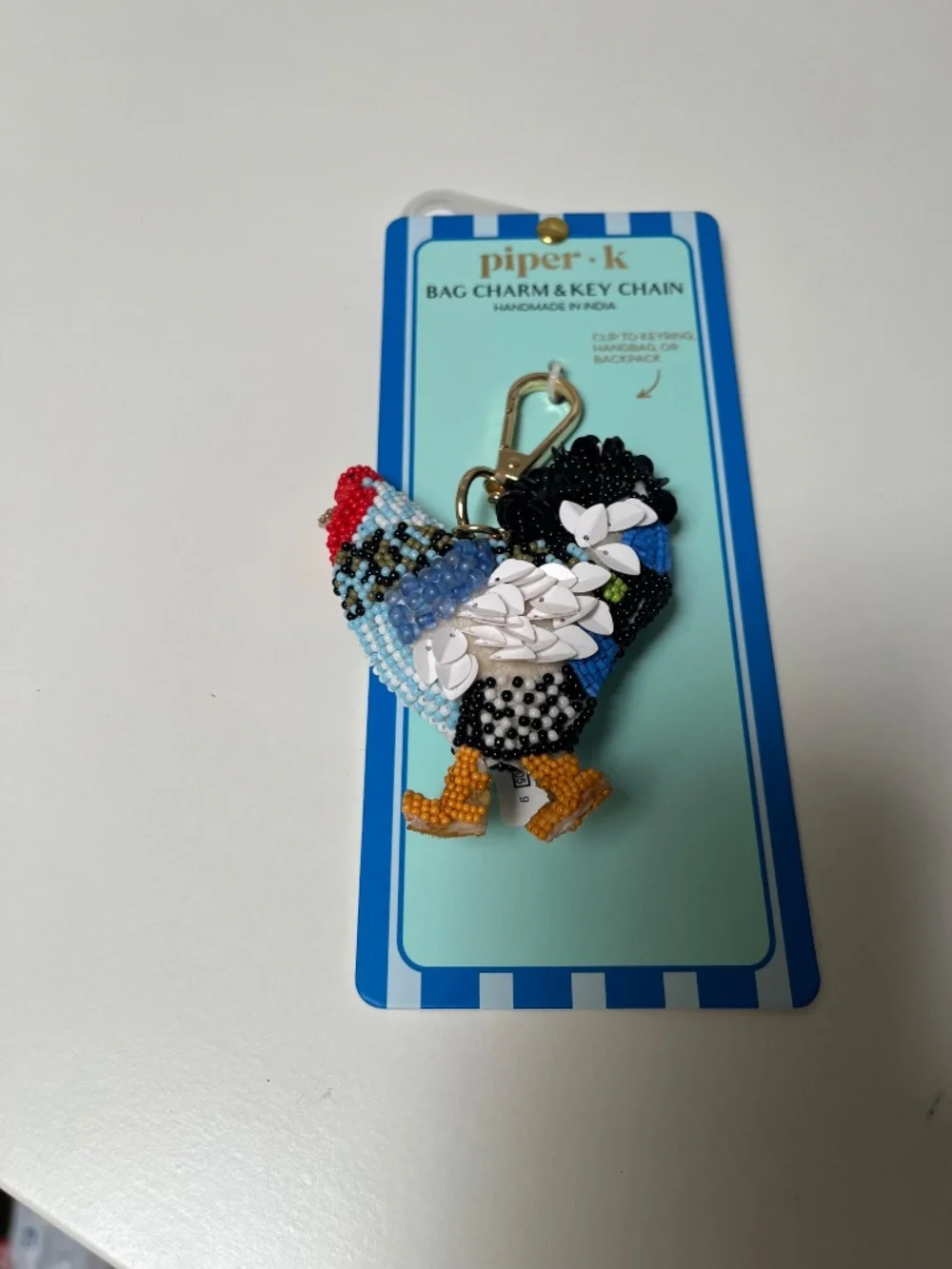 Piper K Hand Beaded Chicken 🐓 Rooster Bag Charm & Keychain – NWT